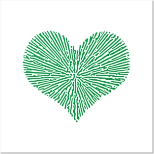 Turing Pattern Sunburst Love Heart (Green) Posters and Art